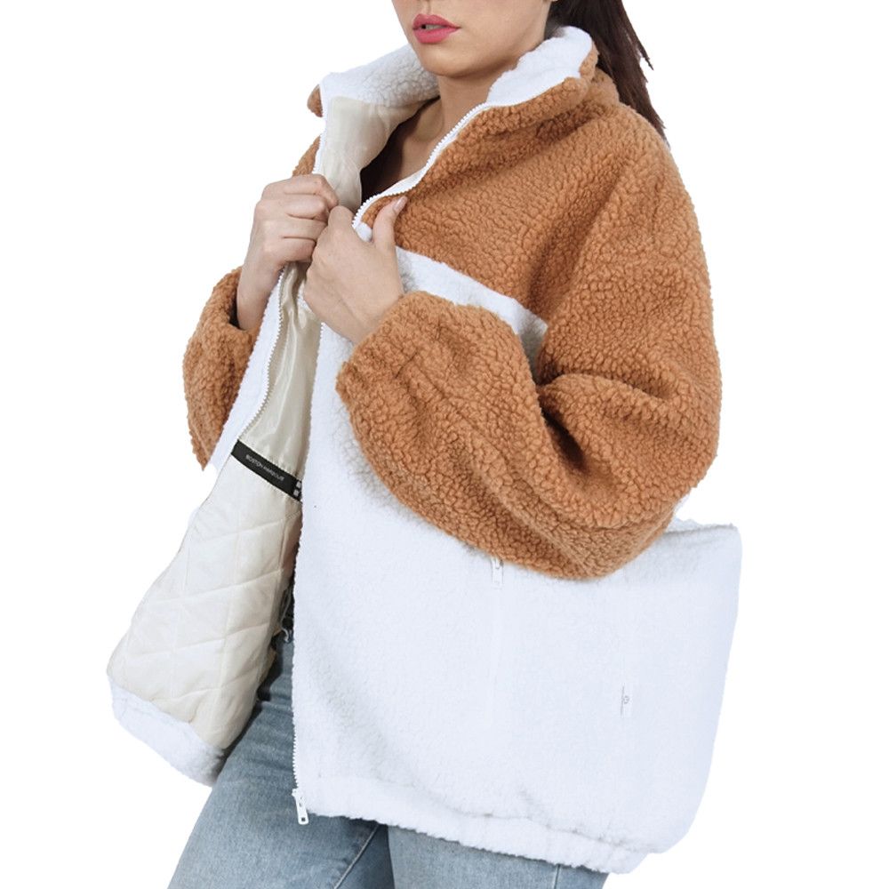 image of Winter Session Arcadia Oversized Jacket in White/Brown, Women's (Size Medium)