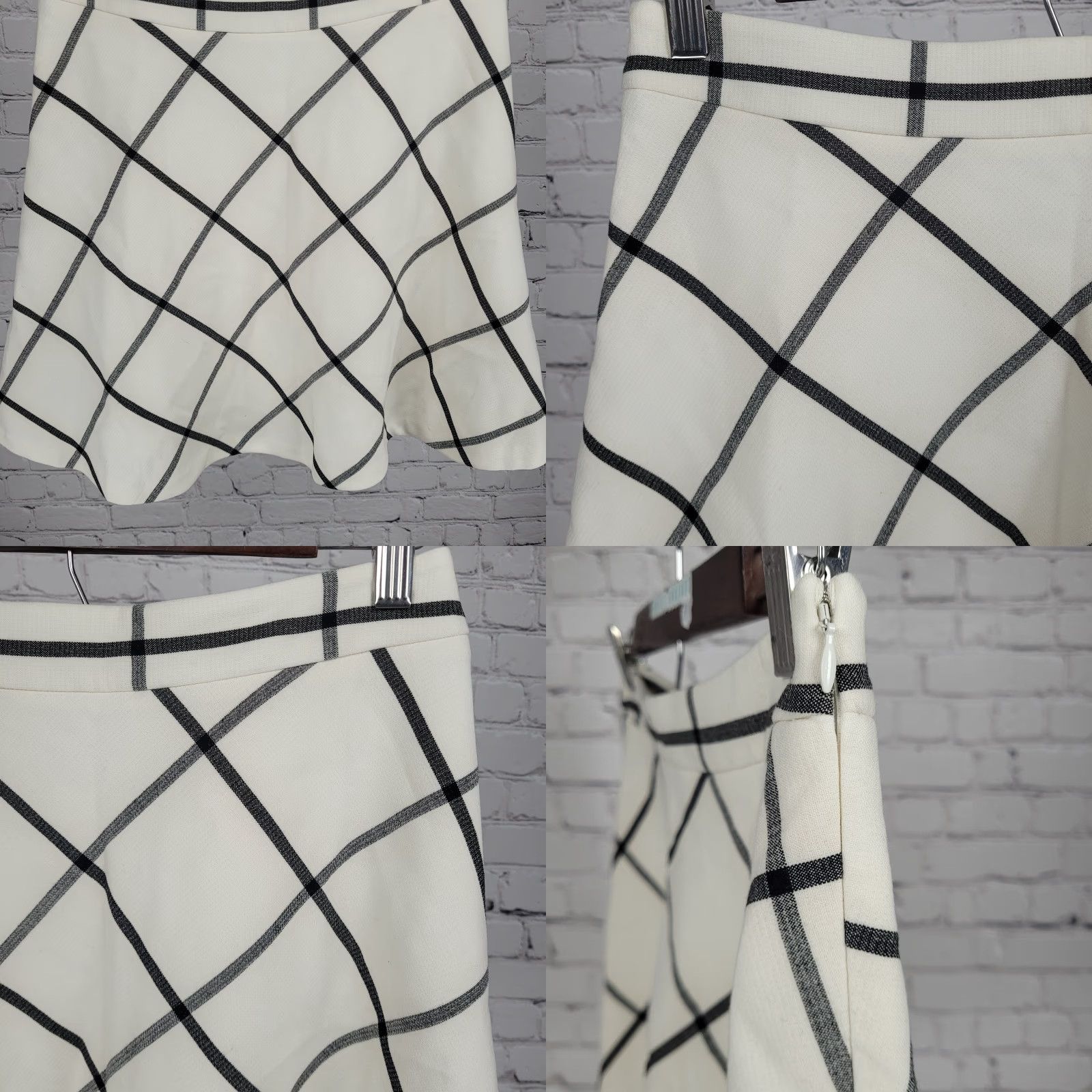 Loft NWT Loft Outlet Skirt A-Line Short Side Zip Ivory Grey Check Lined Women 2 Size 26" / US 2 / IT 38 - 8 Thumbnail