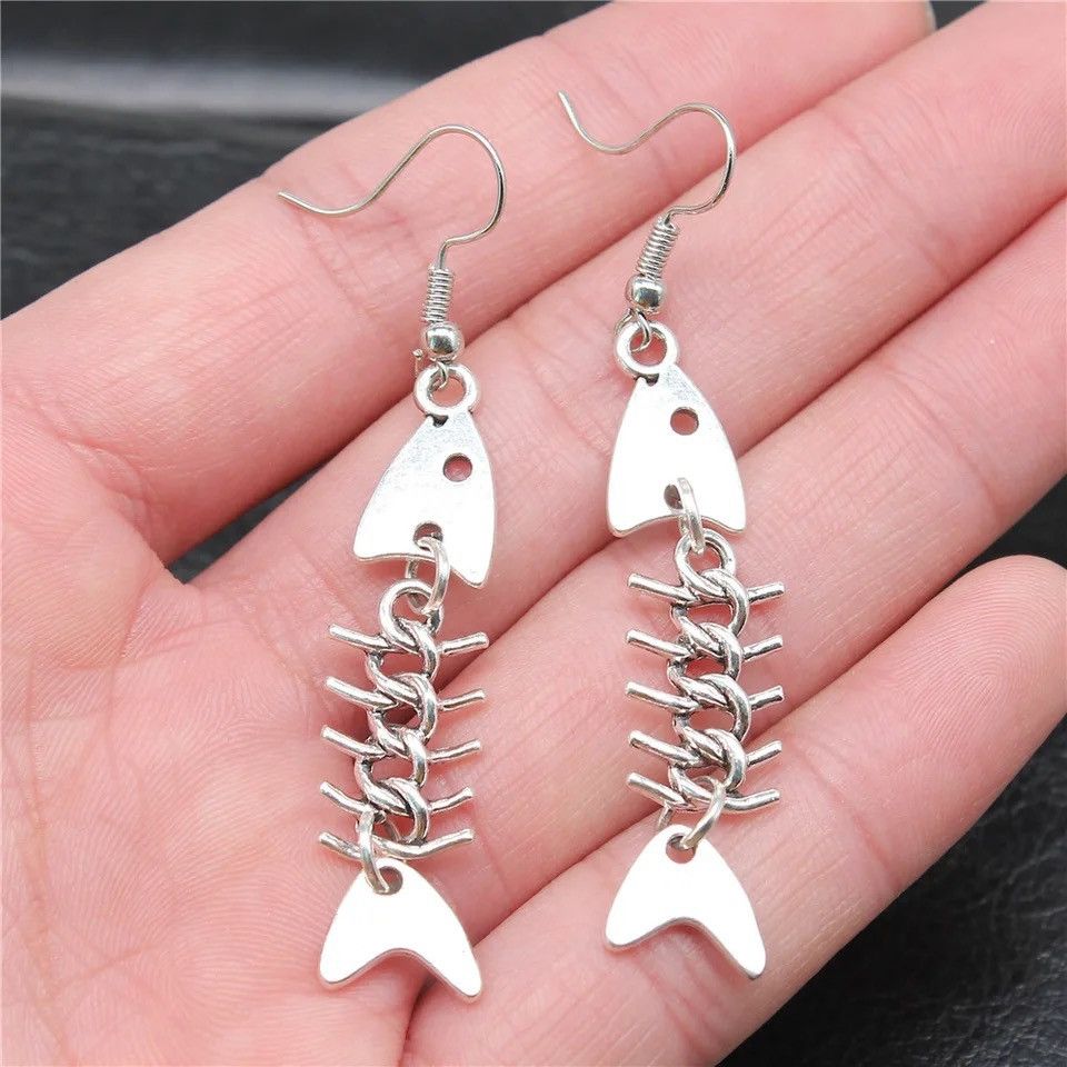 Jewelry × Vintage Retro Fish Bone Pendant Earring Size ONE SIZE - 1 Thumbnail
