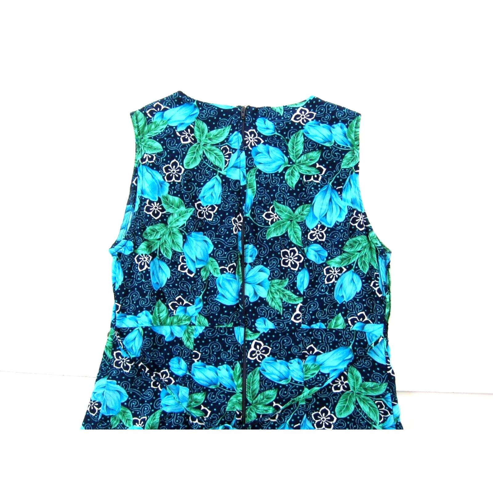 Basic Editions VINTAGE Basic Editions 100% Rayon Blue Green Floral Sheath Tank Sun Dress Medium Size M / US 6-8 / IT 42-44 - 5 Thumbnail