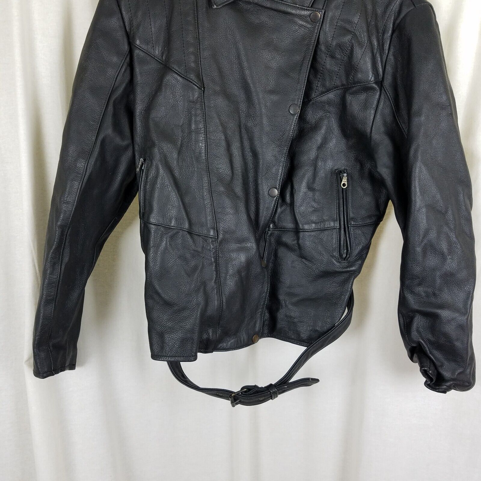 Vintage Vtg Raider Belted Black Leather Motorcycle Jacket Zip Snap Size XXL / US 16-18 / IT 52-54 - 3 Thumbnail