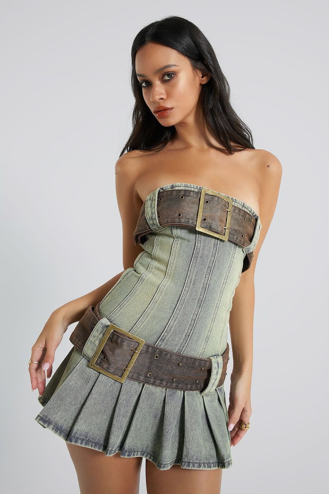 jaded london steel city denim mini dress Jaded London Jaded London Chelsea Denim Kilt Mini Dress size US2/UK8