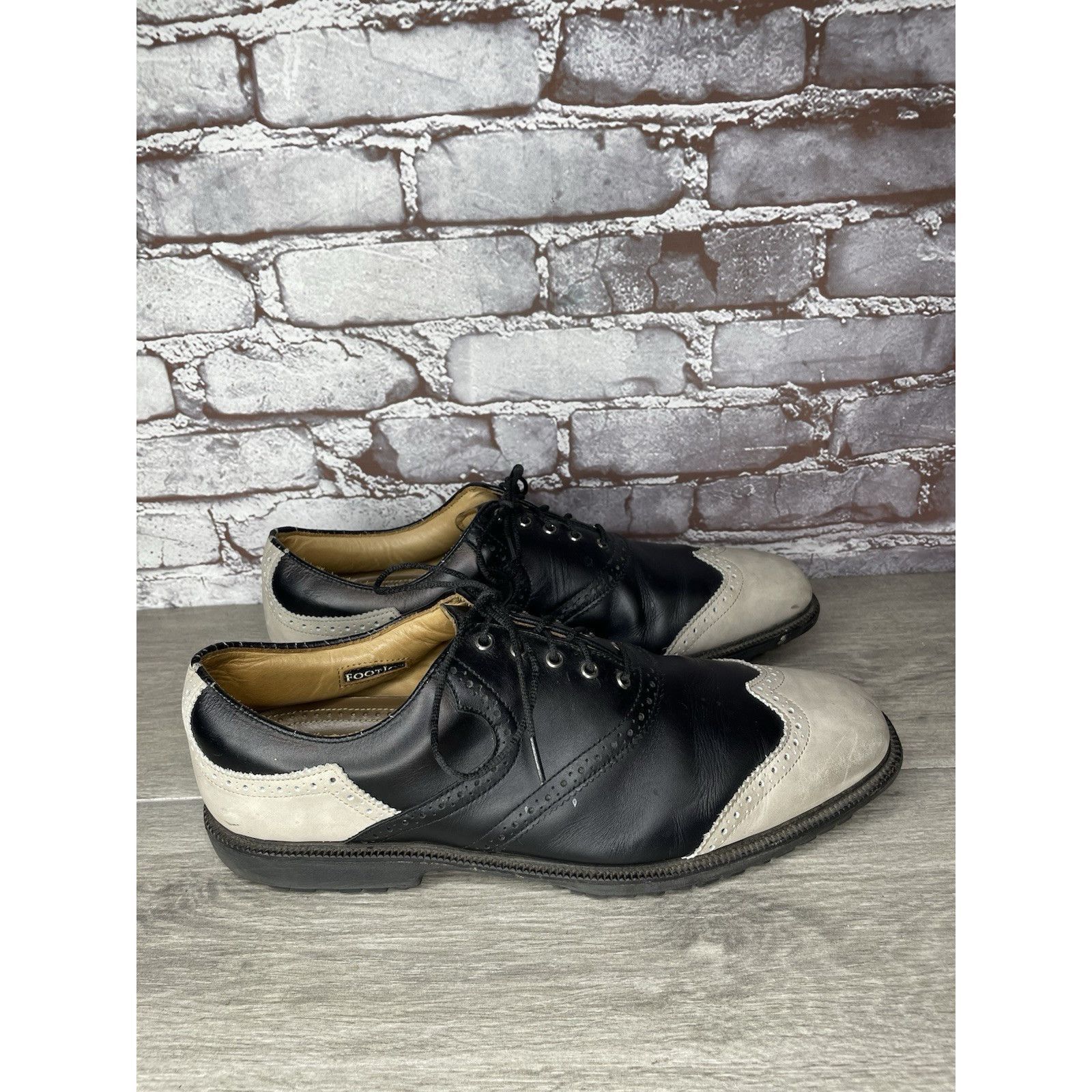 Footjoy Foot Joy Icon Black Leather Wingtip Ivory Vintage Golf Shoes Size US 12.5 / EU 45-46 - 16 Thumbnail