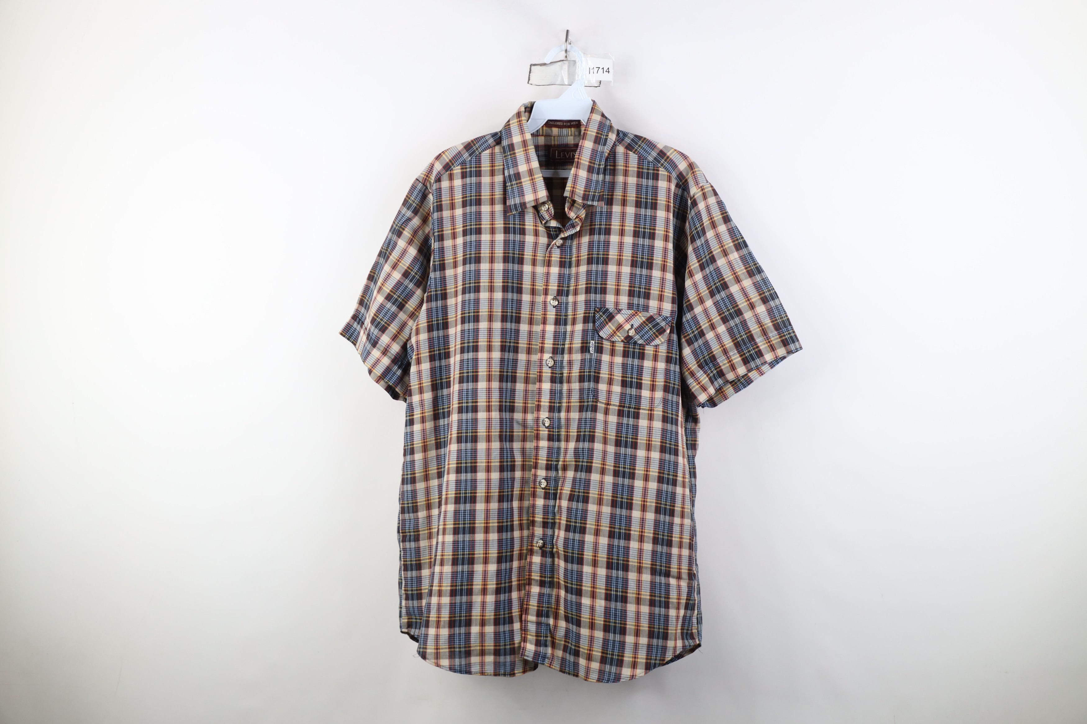 Levi's Vintage 70s 80s Levis Thin Rainbow Button Shirt Plaid Size US L / EU 52-54 / 3 - 1 Thumbnail