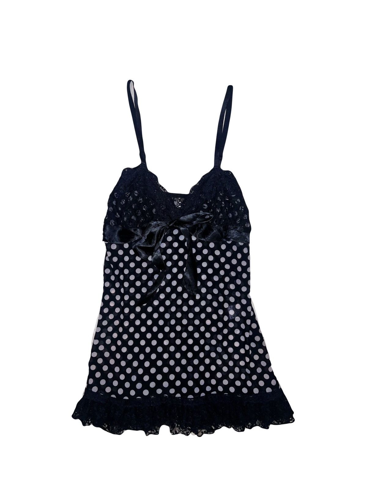 Japanese Brand Vintage Y2K polka dot lace camisole 🖤➕ Size M / US 6-8 / IT 42-44 - 1 Thumbnail