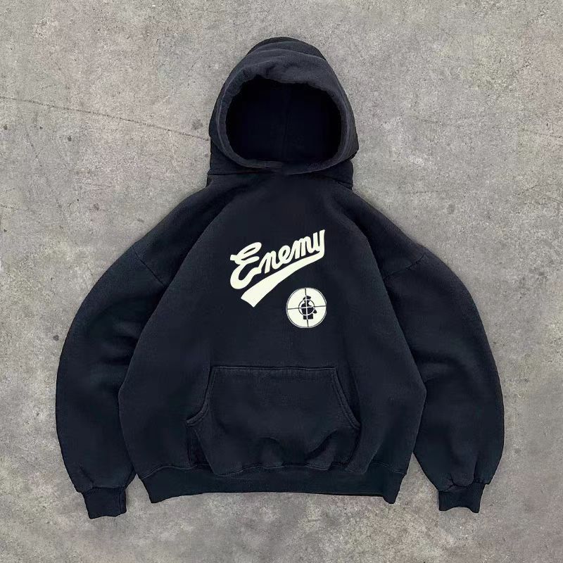 Designer × Japanese Brand Black vintage letter print cotton hoodie Size US L / EU 52-54 / 3 - 1 Thumbnail