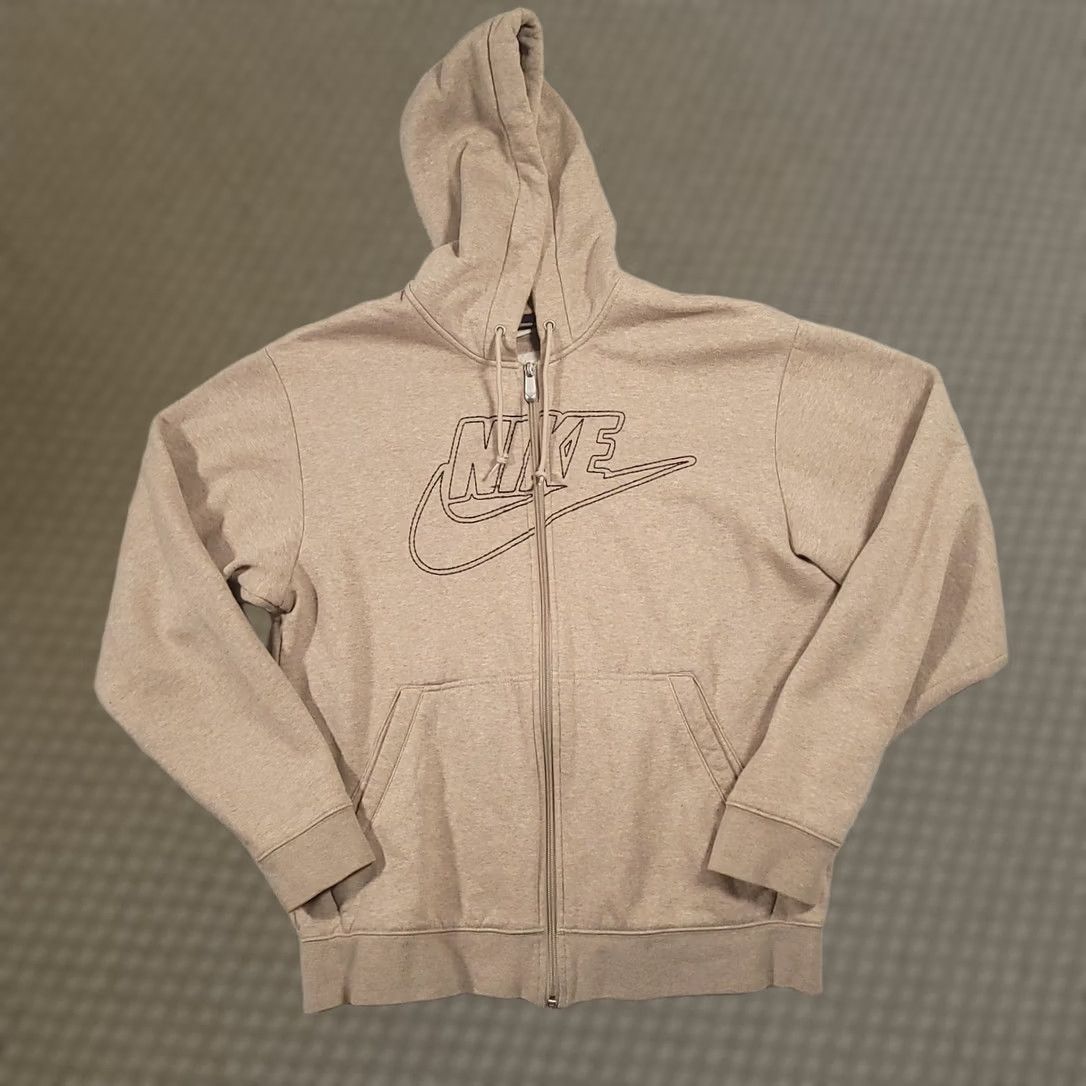 Nike Nike Beige Fleece Full Zip Hoodie Logo Hooded Pockets Long Sleeve Mens Medium Size US M / EU 48-50 / 2 - 1 Thumbnail