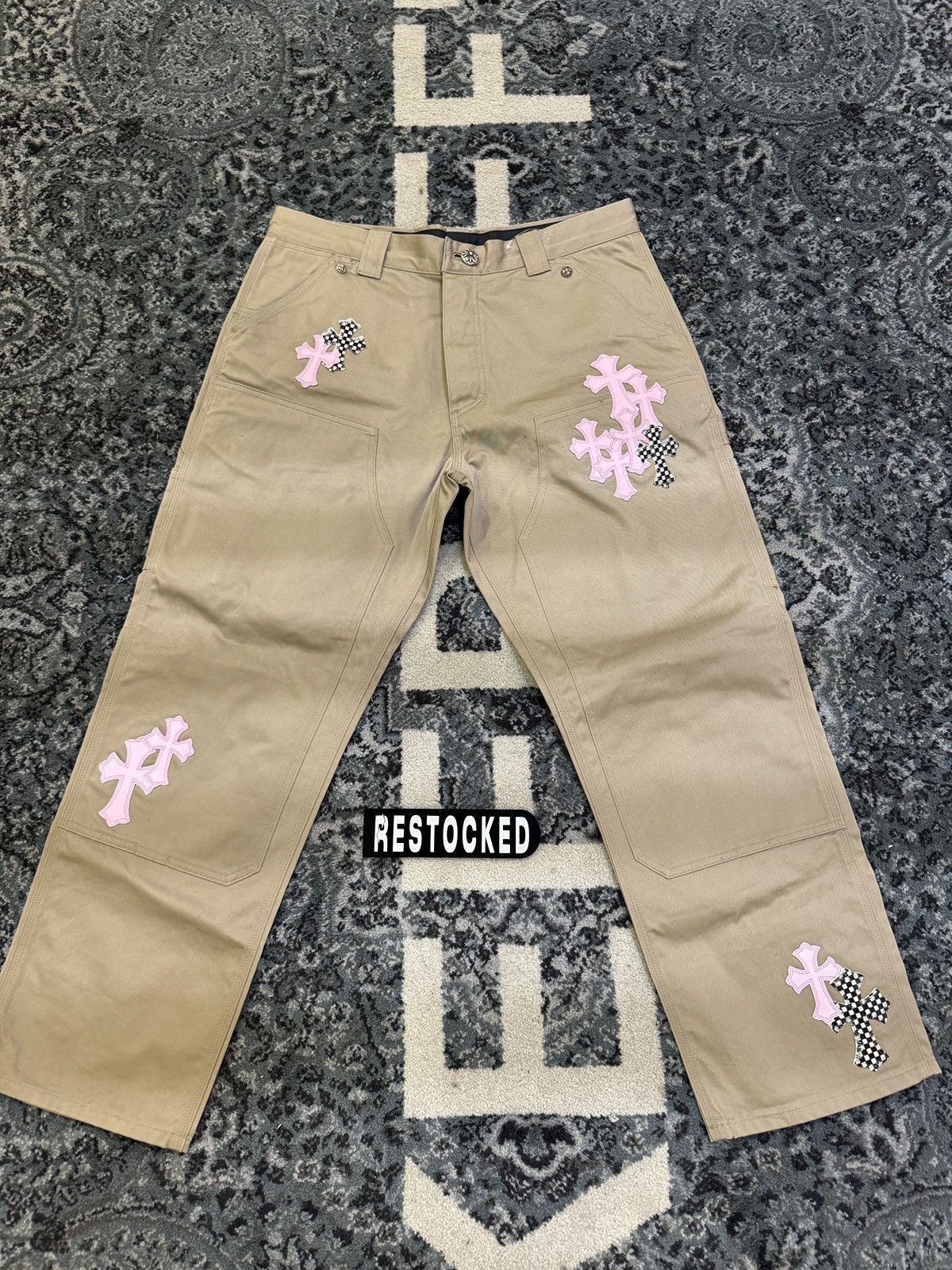 Chrome Hearts Chrome Hearts Pink Cross Patch Carpenter Pants Chrome Hearts Chrome Hearts Pink Cross Patch Carpenter Pants