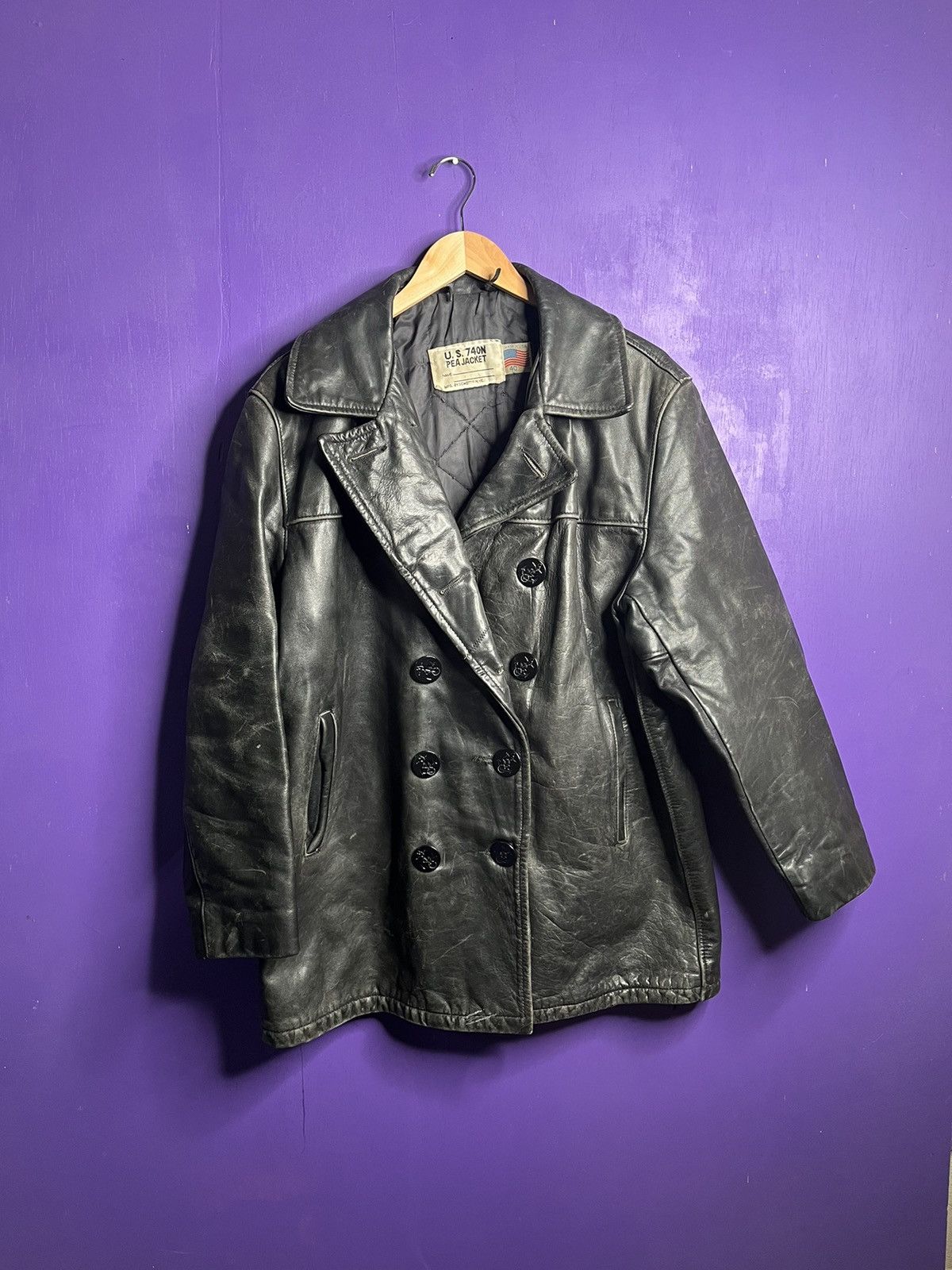 Vintage 70s Military navy anchors leather jacket