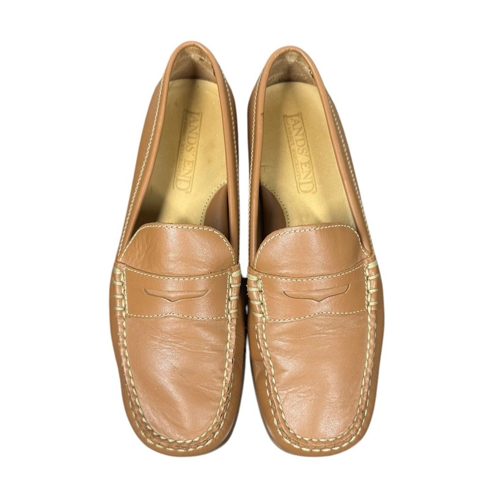 Lands' End Lands End Tan Leather Penny Loafers Driving Moccasins 7.5 W Size US 7.5 / IT 37.5 - 3 Thumbnail