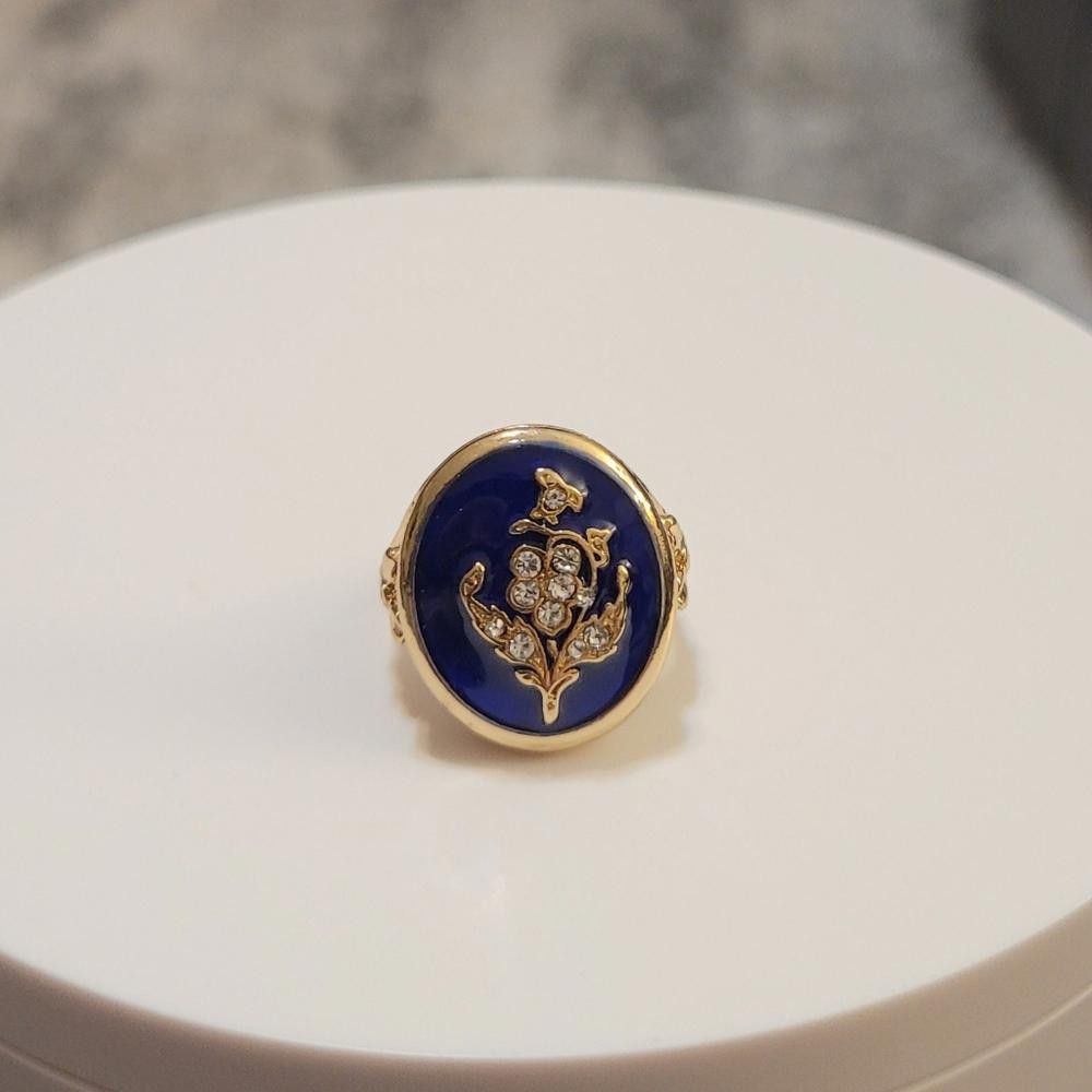 Designer Men's Blue Enamel Sterling Silver Antique Gold Ring - Size 8 Size ONE SIZE - 4 Thumbnail