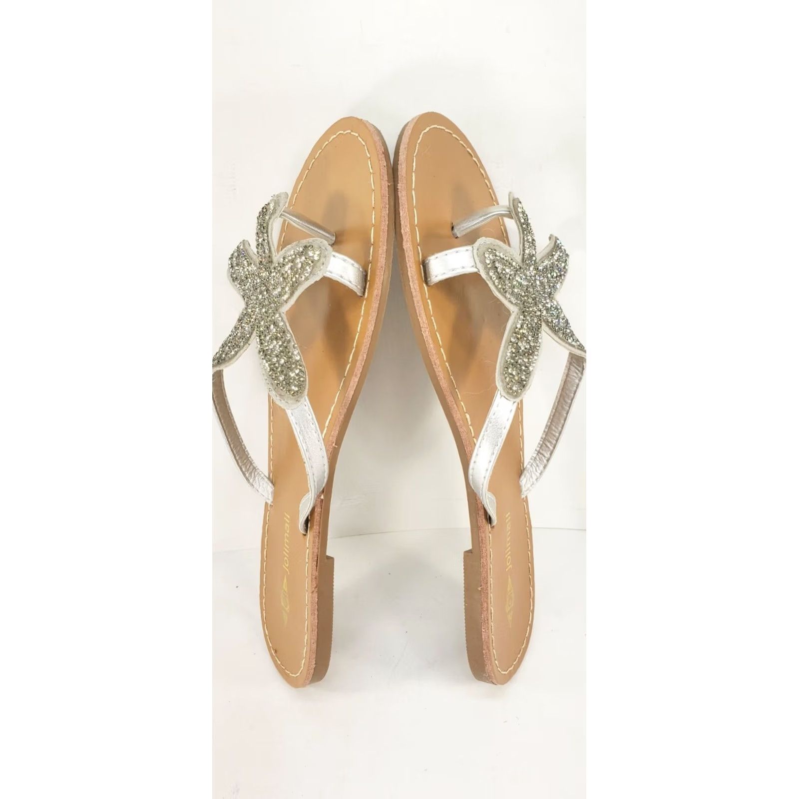 Vintage Jolimall Womens Flat Summer Toe Post Sandals Size 6 Crystal Beaded Starfish Upfront with Silver Straps Size US 6 / IT 36 - 6 Thumbnail