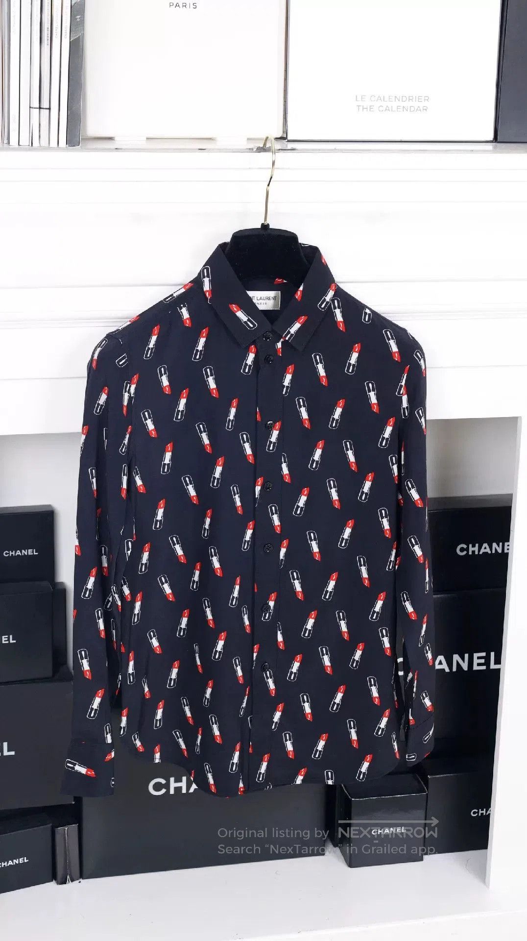 Saint Laurent Paris YSL Dark Blue Lipstick Print Shirt. Size XS / US 0-2 / IT 36-38 - 3 Thumbnail