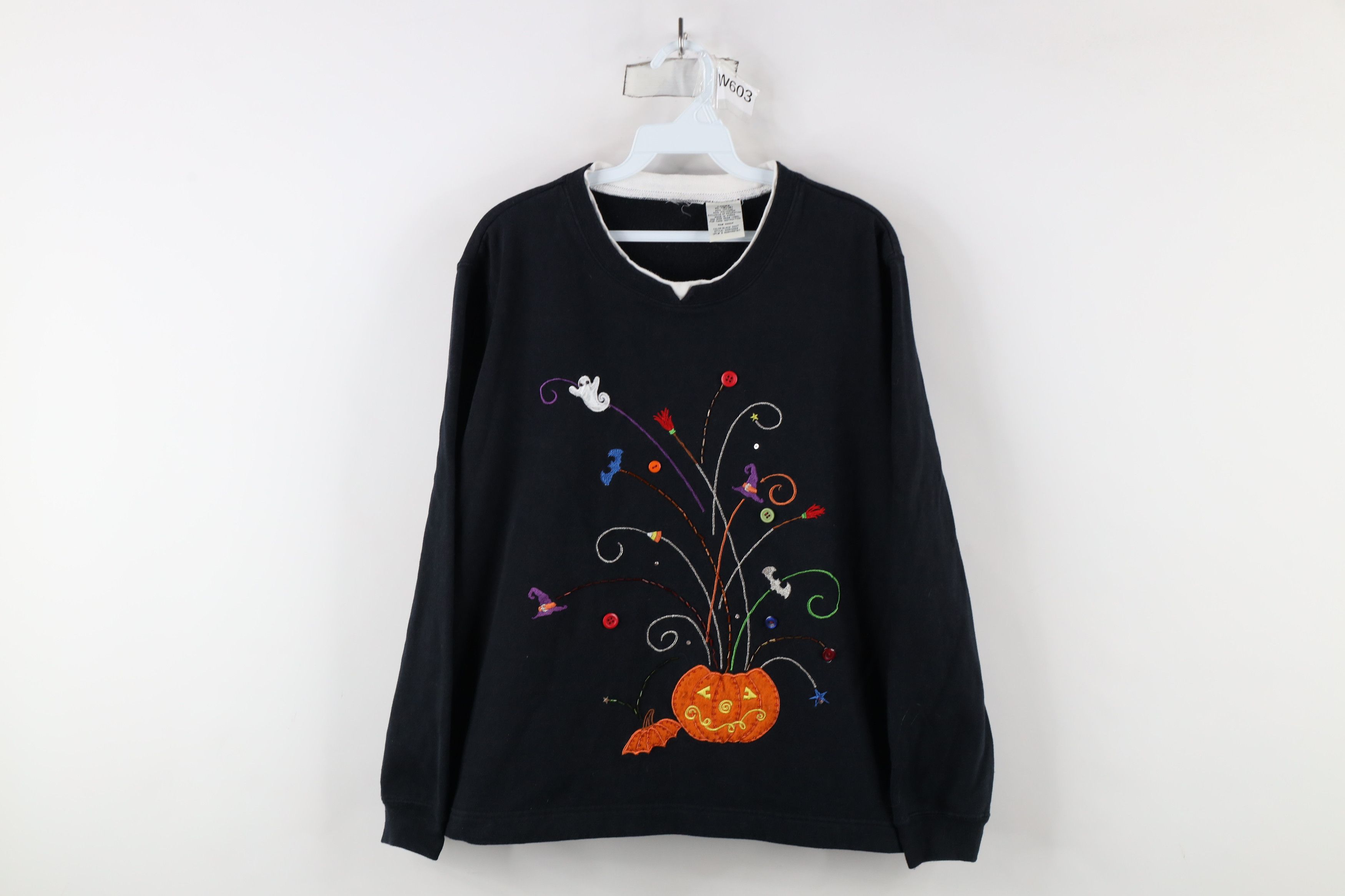 Vintage Vintage 90s Streetwear Halloween Pumpkin Witch Sweatshirt Size XL / US 12-14 / IT 48-50 - 1 Thumbnail