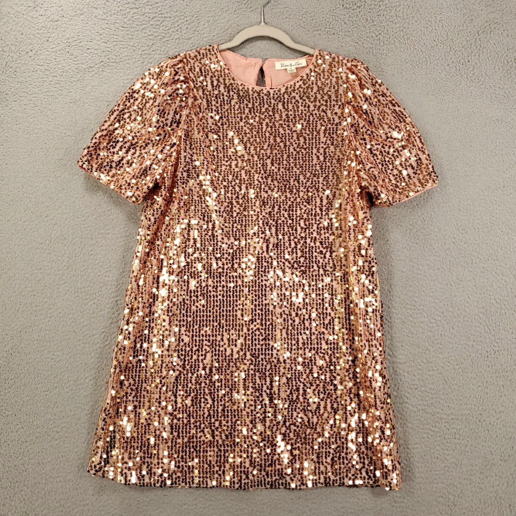 Vintage Vine & Love Sequin Mini Dress Womens Medium Gold Going Out Glam Party Evening Wear Size M / US 6-8 / IT 42-44 - 2 Thumbnail