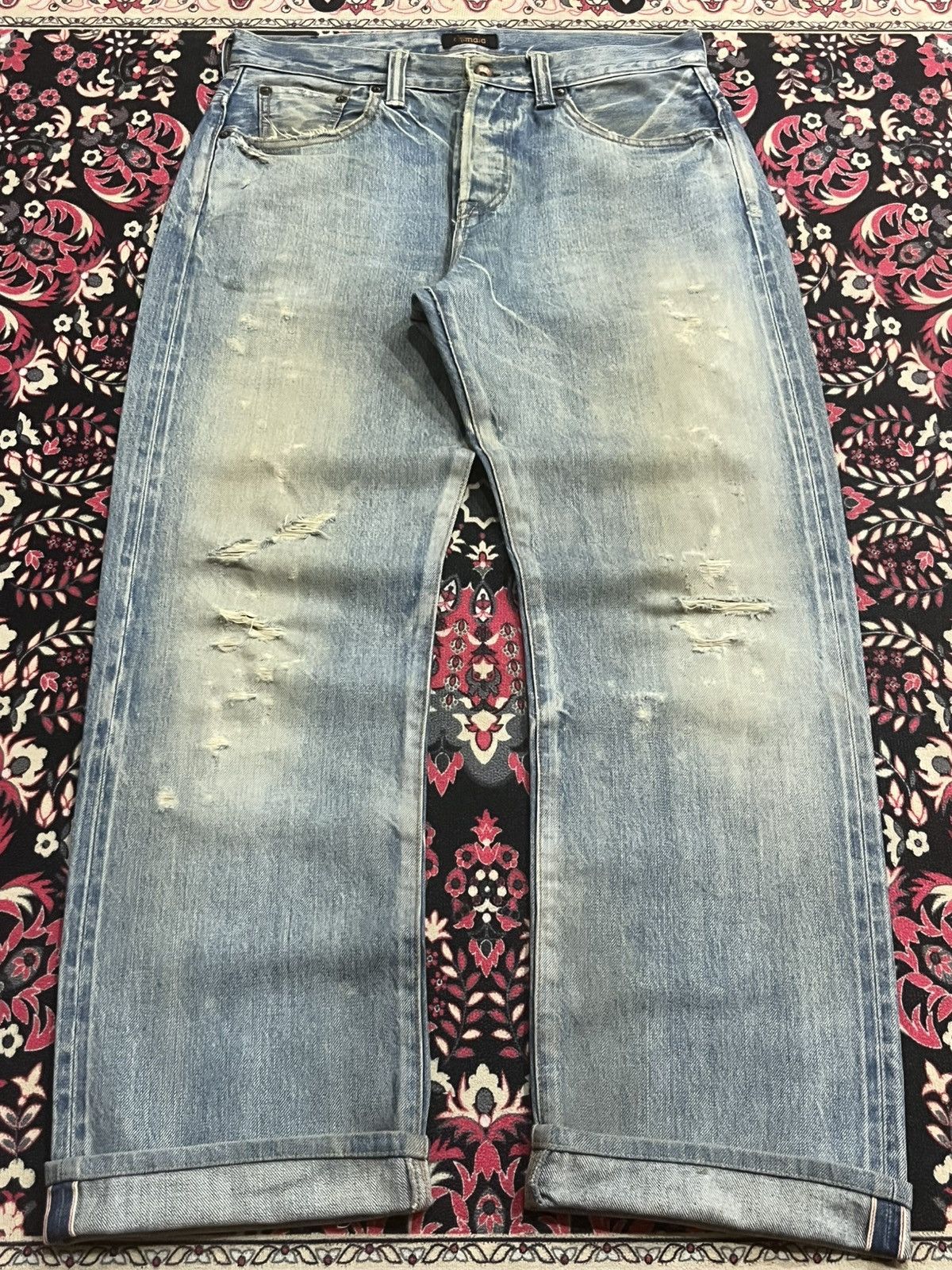 Chimala Japanese Brand Chimala Blue Washed Distressed Selvedge Jeans Size US 29 - 1 Thumbnail
