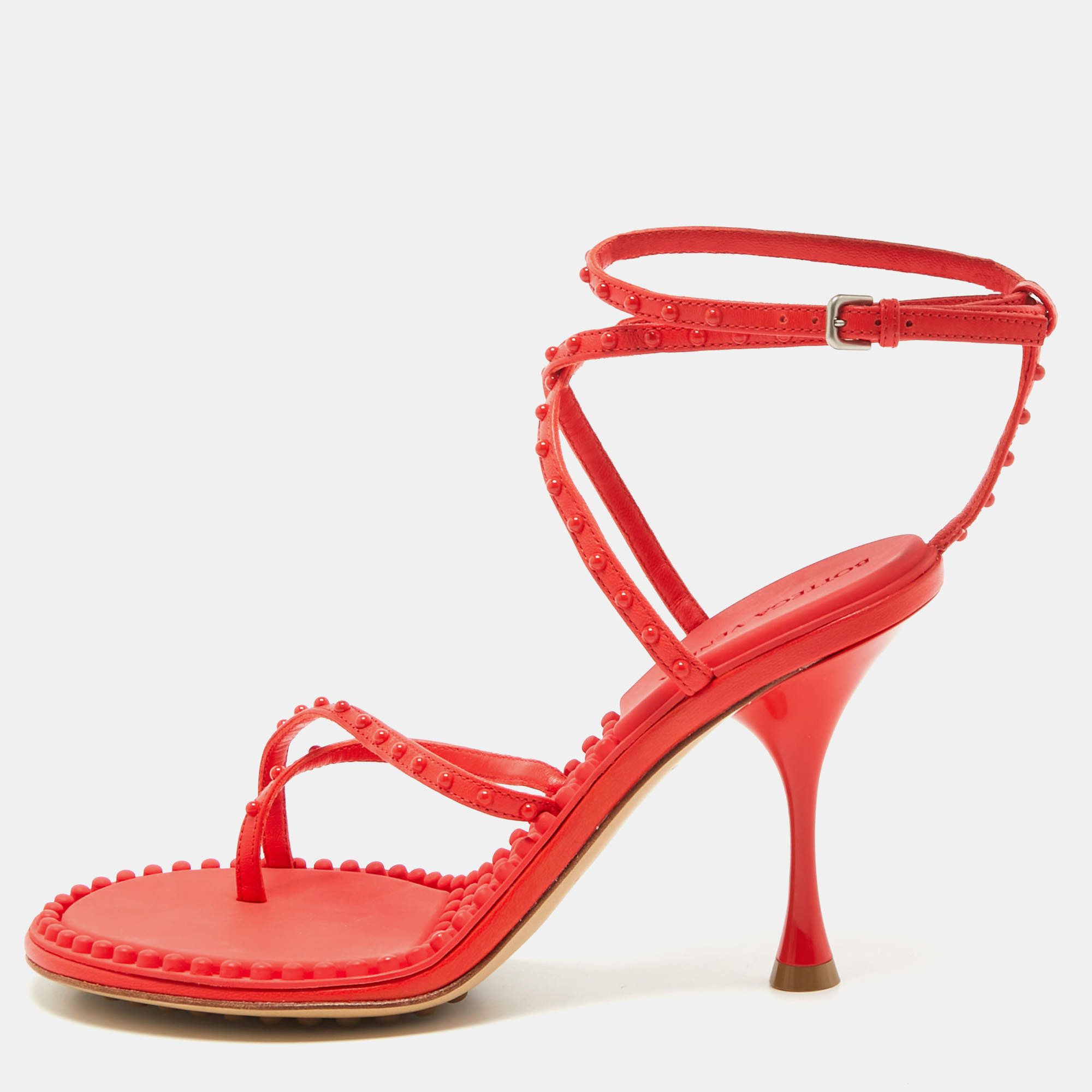 Bottega Veneta o1y0725 Ankle Strap Sandals in Tomato Red Size US 4 / IT 34 - 1 Thumbnail