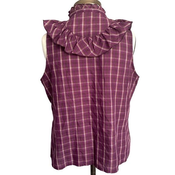 Other Purple Plaid Ruffled Front Sleeveless Blouse - Large Size L / US 10 / IT 46 - 7 Thumbnail
