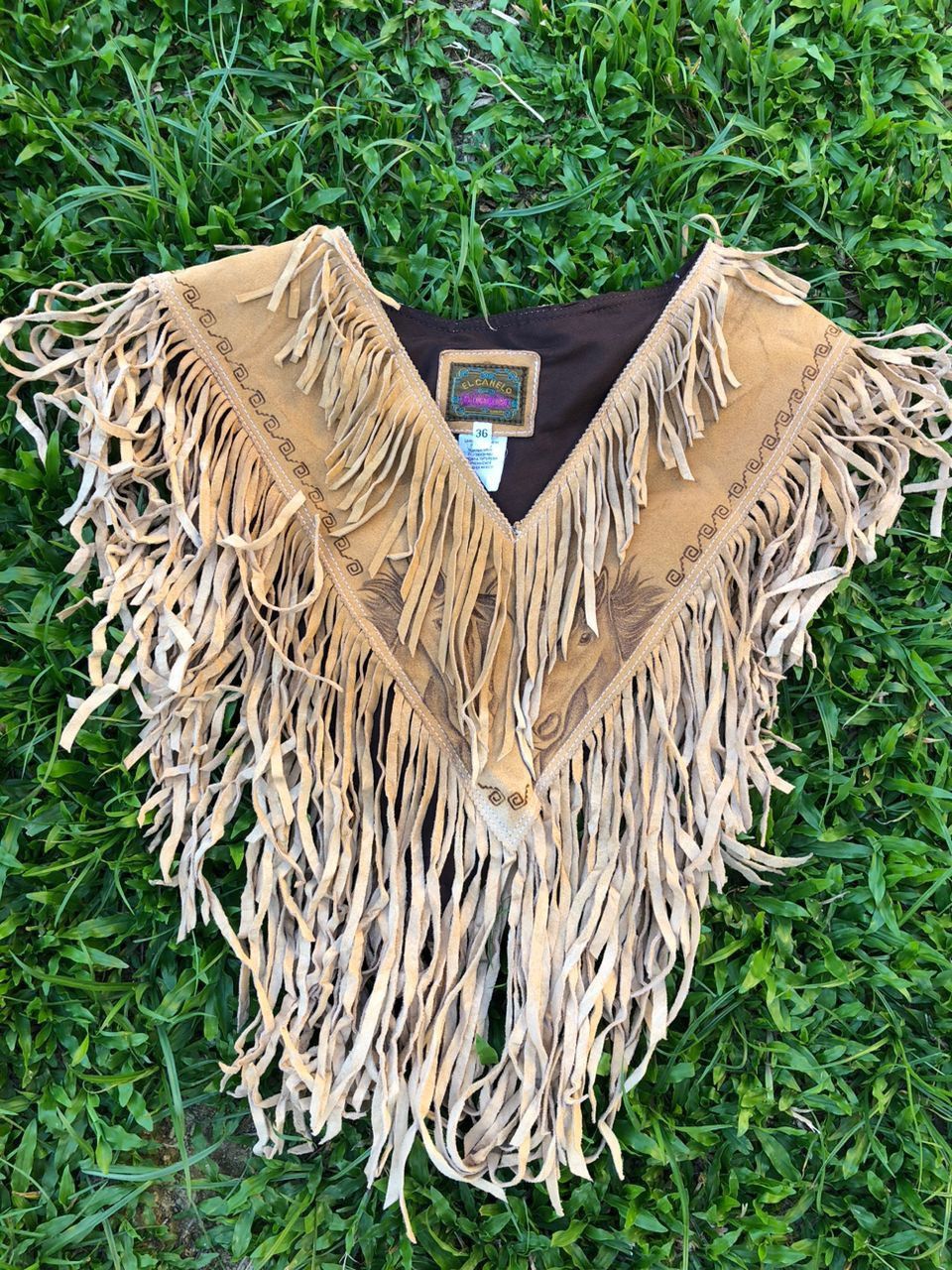 Vintage Suede Leather Fringed Chonco Horse Vest Size 36