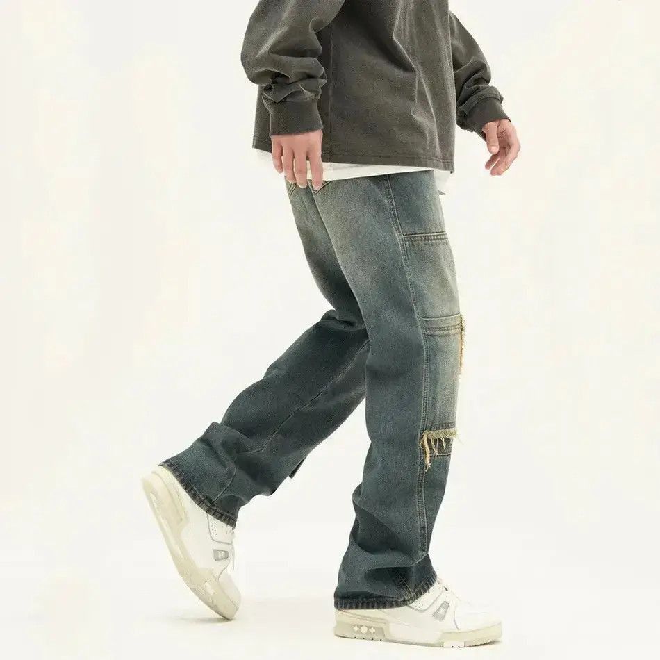Japanese Brand Jeans wide leg luxury baggy straight hip-hop style pants Y2k Size US 32 / EU 48 - 4 Thumbnail