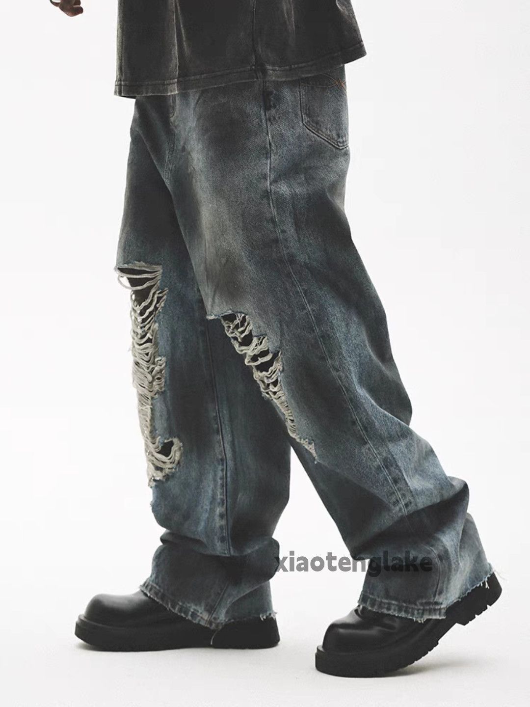 Jean Unisex washed faded stain paint grunge baggy jeans Size US 30 / EU 46 - 5 Thumbnail