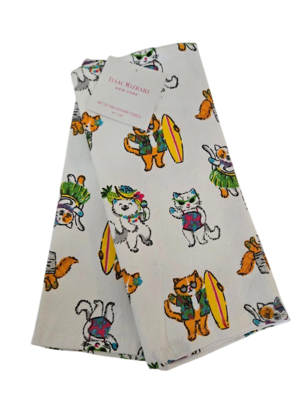 Isaac Mizrahi Isaac Mizrahi Dish Towels Set of 2 Cat Hawaiian Kittens NWT Size ONE SIZE - 1 Thumbnail