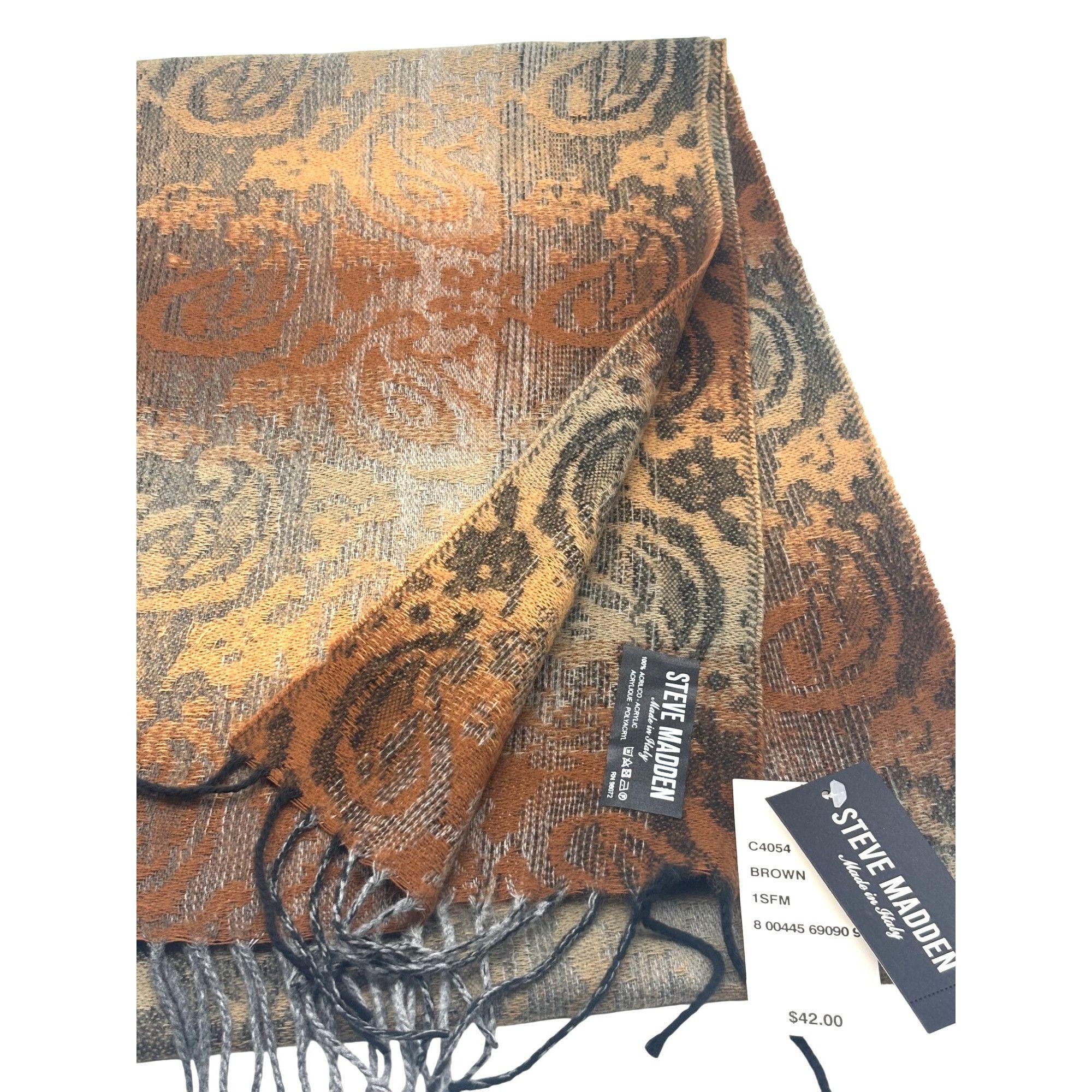 Steve Madden Steve Madden Mid Weight Ombré Paisley Scarf, 11”x 70”, Brown Size ONE SIZE - 3 Thumbnail