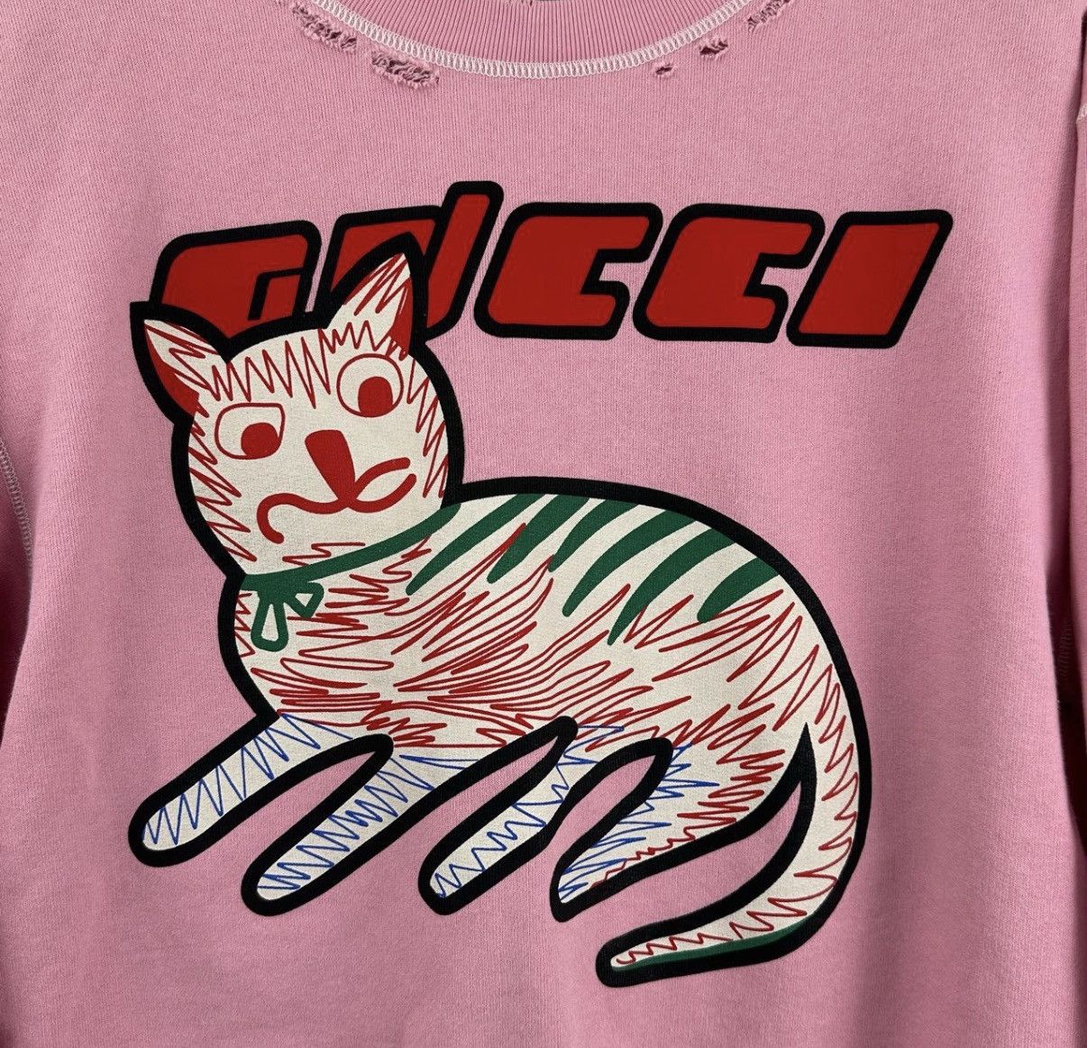 Gucci Gucci/Cat Vintage Distressed Pink Sweatshirt K12 Size XS / US 0-2 / IT 36-38 - 4 Thumbnail