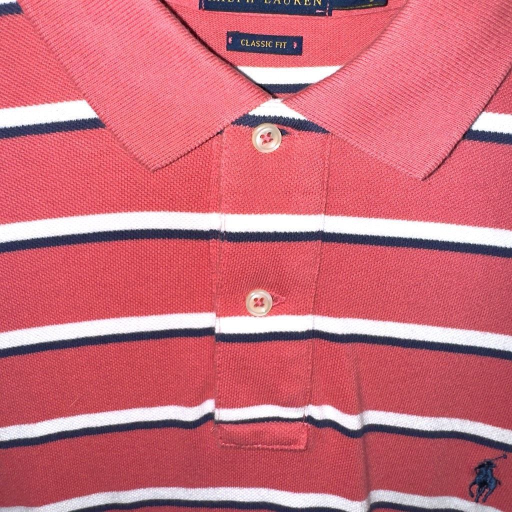 Polo Ralph Lauren Polo Ralph Lauren Salmon Red & White Pique Polo Shirt Size L Size US L / EU 52-54 / 3 - 4 Thumbnail