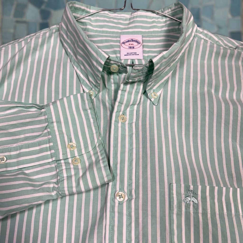 Brooks Brothers Brooks Brothers Shirt Mens 2XL XXL 1818 Mint Stripe Logo Long Sleeve Preppy Shirt Mens 2XL Green Cotton Button-Up Collared Long Sleeve Size US XXL / EU 58 / 5 - 1 Thumbnail