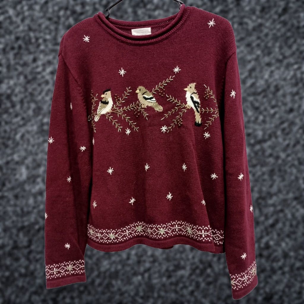 Vintage VINTAGE Christopher & Banks Sweater Womens Large Red Emnroidered Grandma VTG 90s Bird Size L / US 10 / IT 46 - 1 Thumbnail