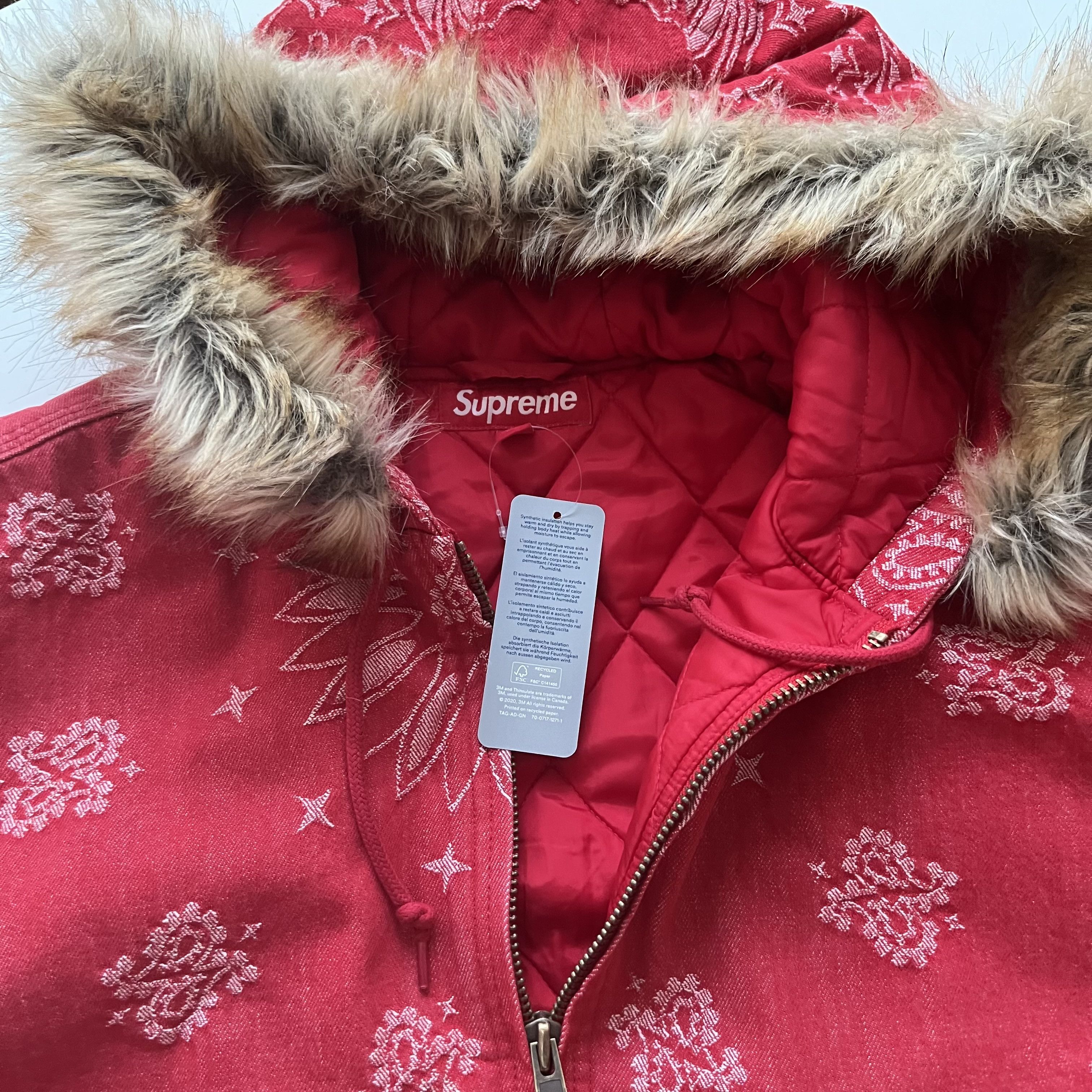 Supreme Supreme Bandana Jacquard Denim Hooded Work Jacket Red L Size US L / EU 52-54 / 3 - 5 Thumbnail