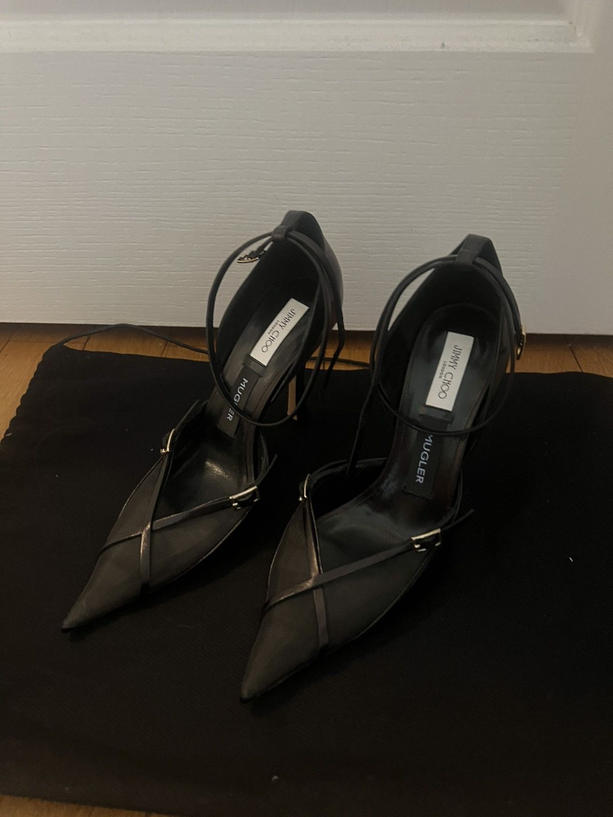 Jimmy Choo Jimmy Choo x Mugler mesh/leather strap heels Size US 7 / IT 37 - 2 Thumbnail