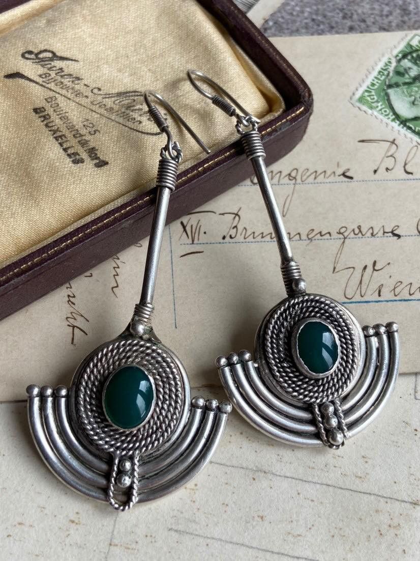 Jewelry Vintage Sterling Silver 925 Earrings Chalcedony Stone 19 gr Size ONE SIZE - 3 Thumbnail