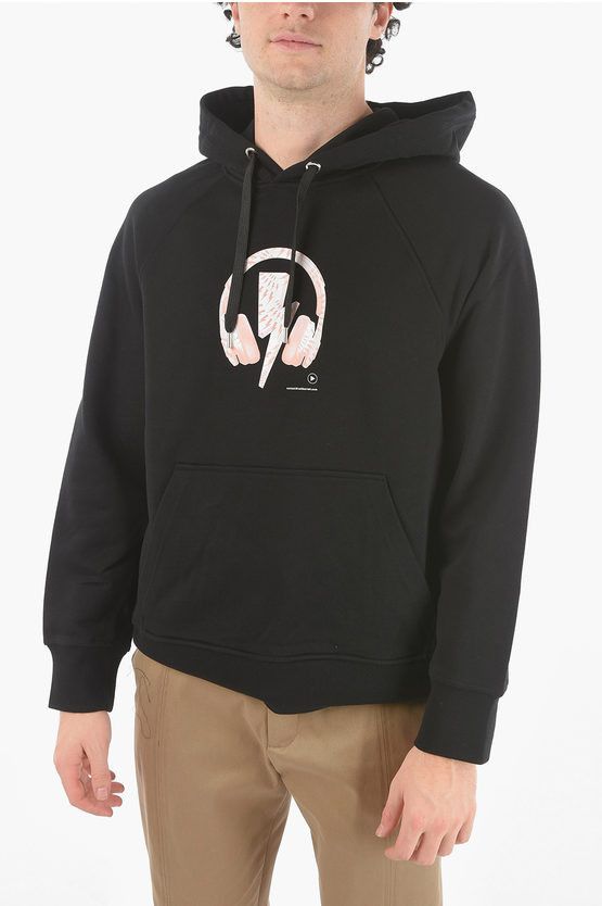 image of Neil Barrett Printed Logo D.j. Bolt Hoodie in Black, Men's (Size XS)