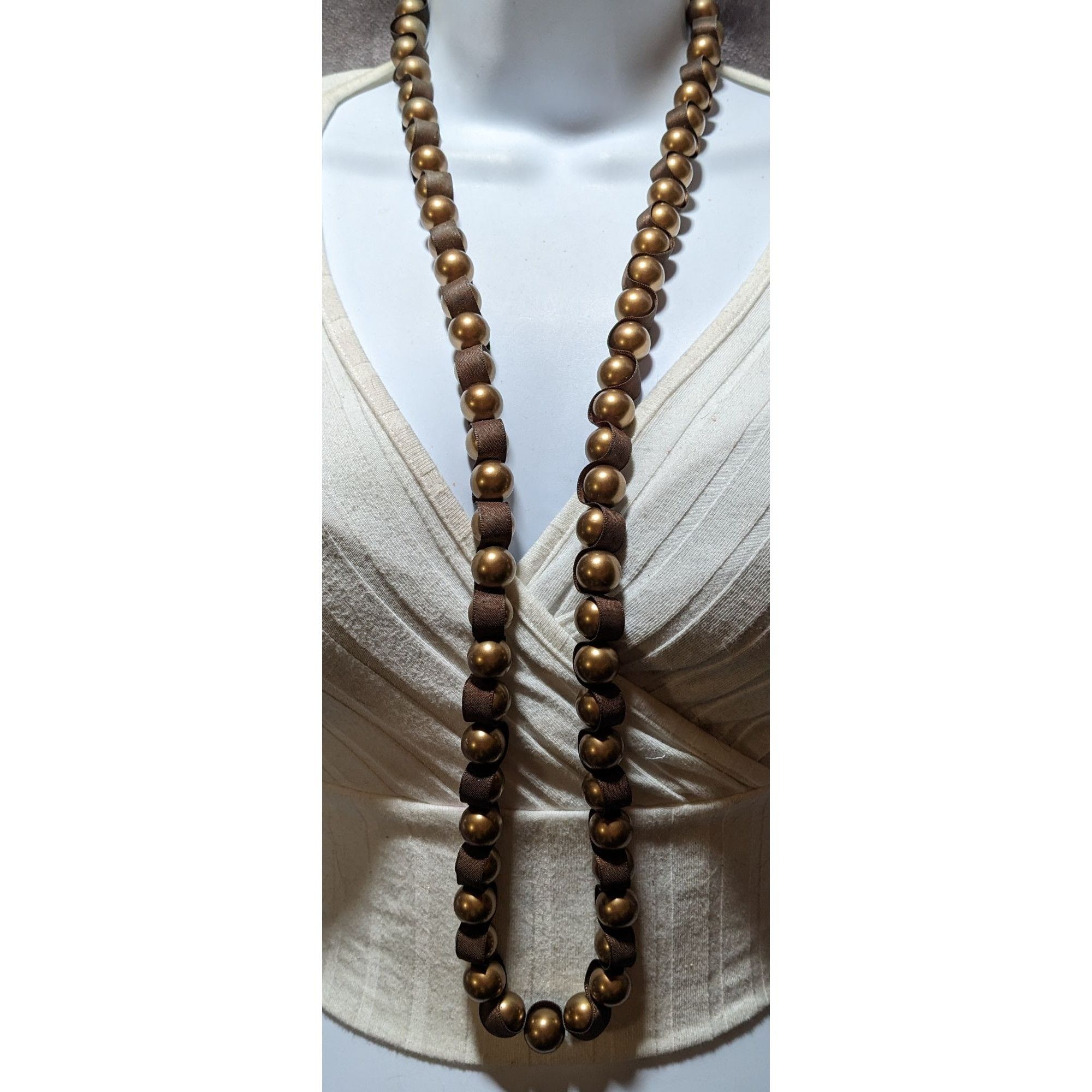 Other Brown Pearl Ribbon Necklace Size ONE SIZE - 6 Thumbnail