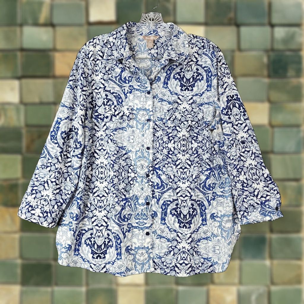 Vintage VINTAGE White Stag Women's Floral Blouse Long Sleeve Button Up Size L Blue Size L / US 10 / IT 46 - 1 Thumbnail