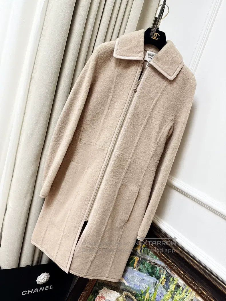 Hermes Nude Pink Apricot Full-length Fleece Coat