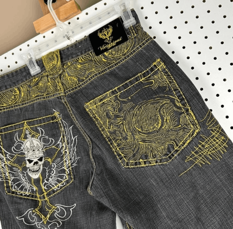 Japanese Brand Pattern Embroidery Baggy Jeans Size US 34 / EU 50 - 3 Thumbnail