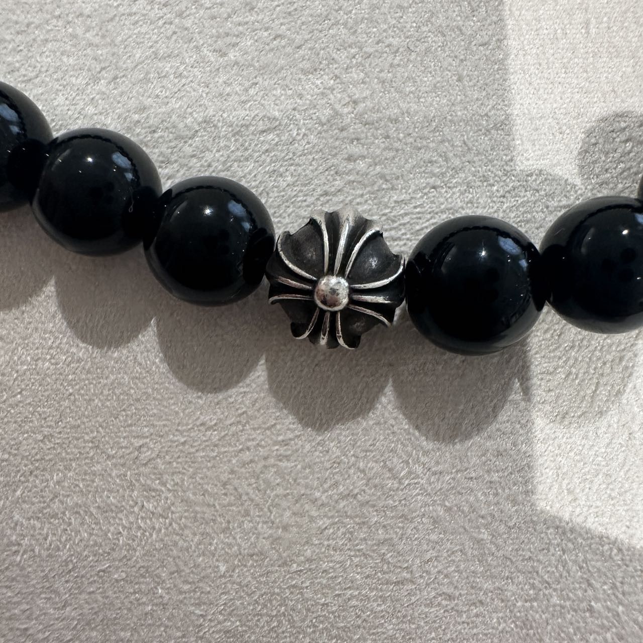 Chrome Hearts Chrome Hearts 8mm Obsidian Double Silver Cross Bracelet Size ONE SIZE - 6 Thumbnail