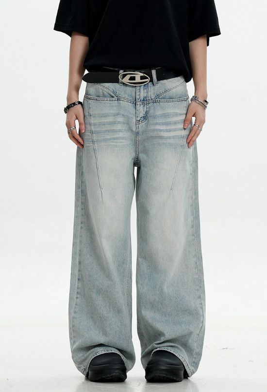 Vintage Retro washed distressed men's straight cleanfit casual jeans Size US 32 / EU 48 - 1 Thumbnail