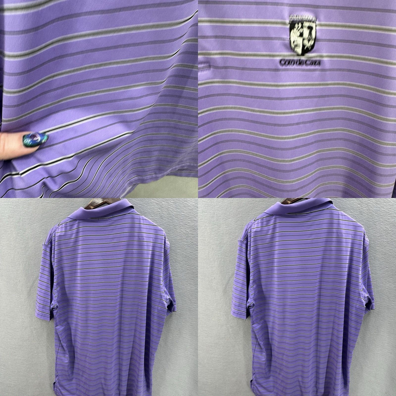 Footjoy FootJoy Polo Shirt Mens Large Purple Striped Golf Performance Coto De Caza READ Size US L / EU 52-54 / 3 - 8 Thumbnail