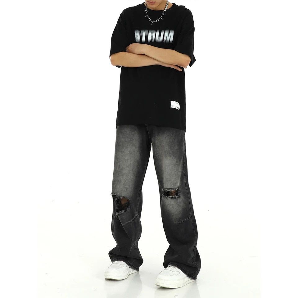 Japanese Brand × Vintage Black Ripped Jeans Men Street Fashion Casual Size US 35 - 2 Thumbnail