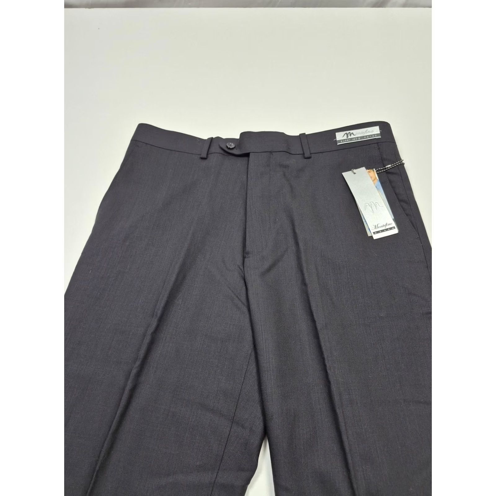 Vintage Montefino Dress Pants Mens 36x36 Black Wool Flat Front Unhemmed Super 120's NWT Size US 36 / EU 52 - 2 Thumbnail