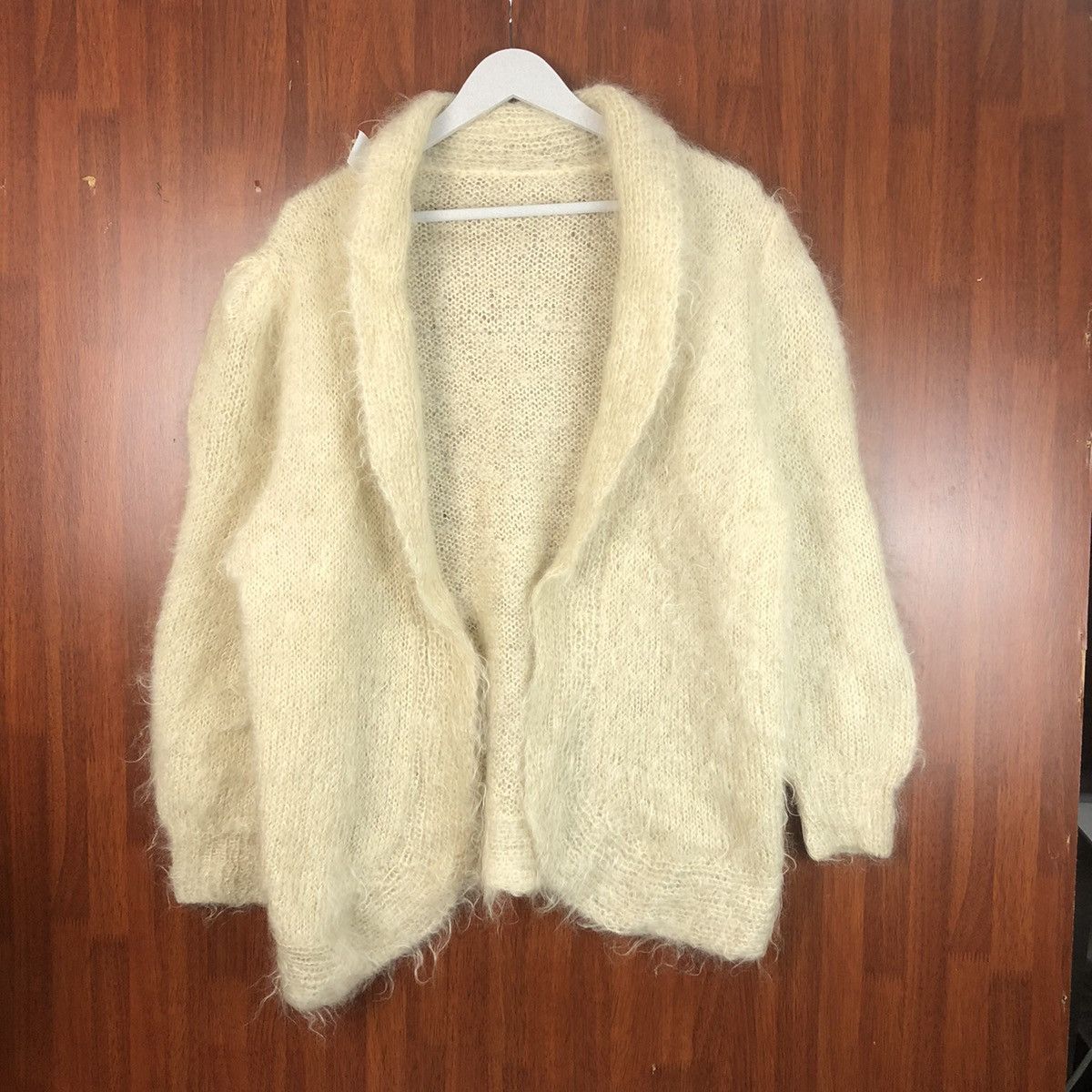 Homespun Knitwear Japan vintage mohair knitwear White cream Cardigan #7494 Size US XL / EU 56 / 4 - 1 Thumbnail