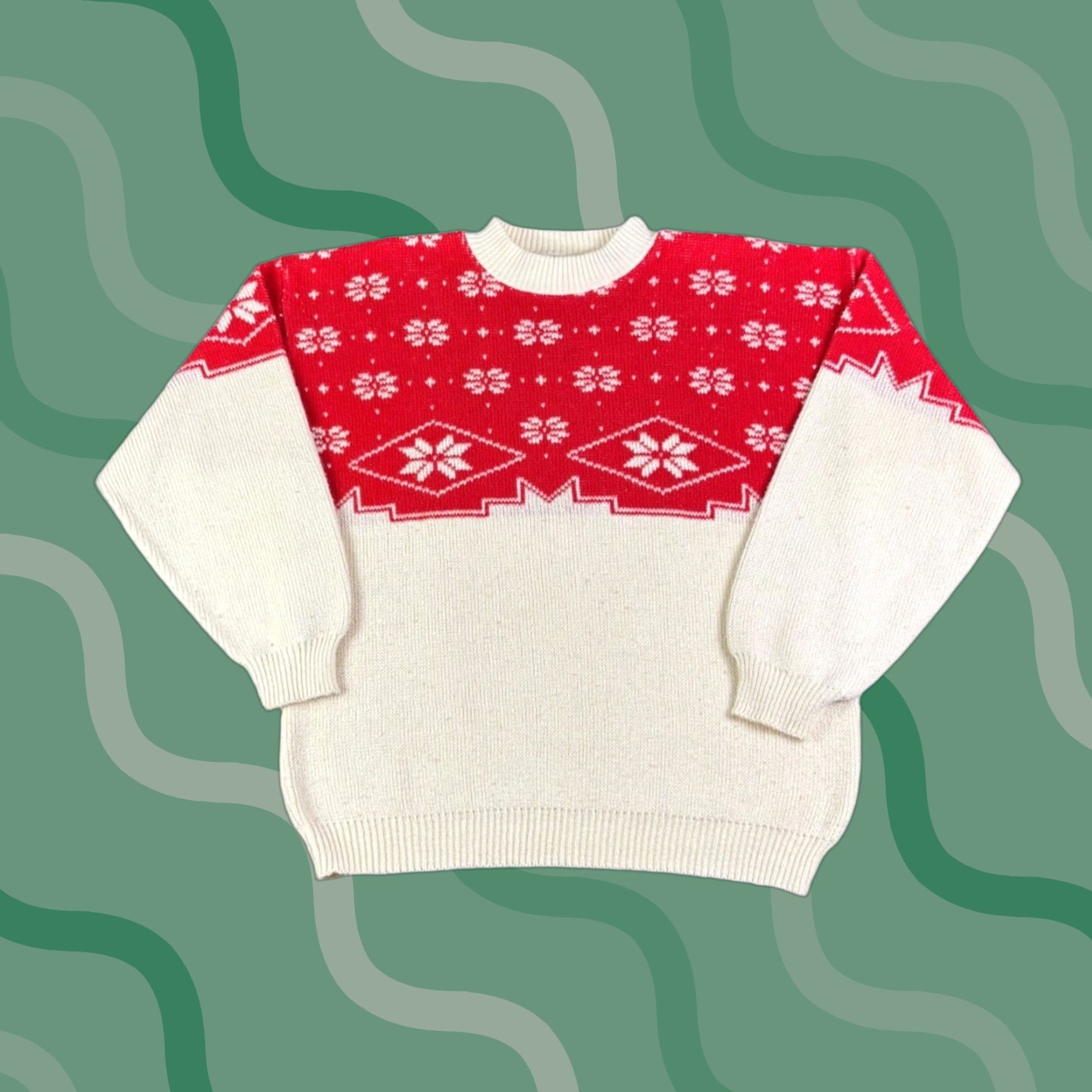 Vintage VINTAGE Cabin Creek Red Cream Fair Isle Snowflake Cotton Sweater USA Large Size L / US 10 / IT 46 - 1 Thumbnail