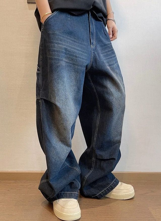 Japanese Brand × Vintage Outdoor retro washed pleated baggy carpenter jeans pants Size US 32 / EU 48 - 1 Thumbnail