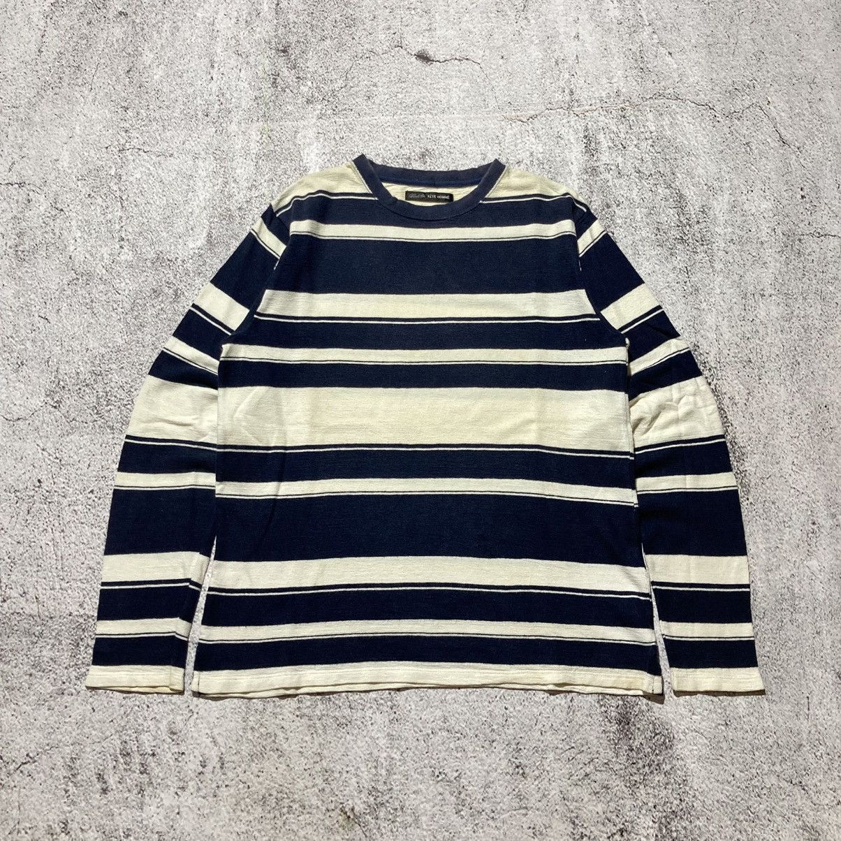 Tete Homme Vintage Tete Homme by Issey Miyake Stripe Longsleve Designer Size US L / EU 52-54 / 3 - 1 Thumbnail