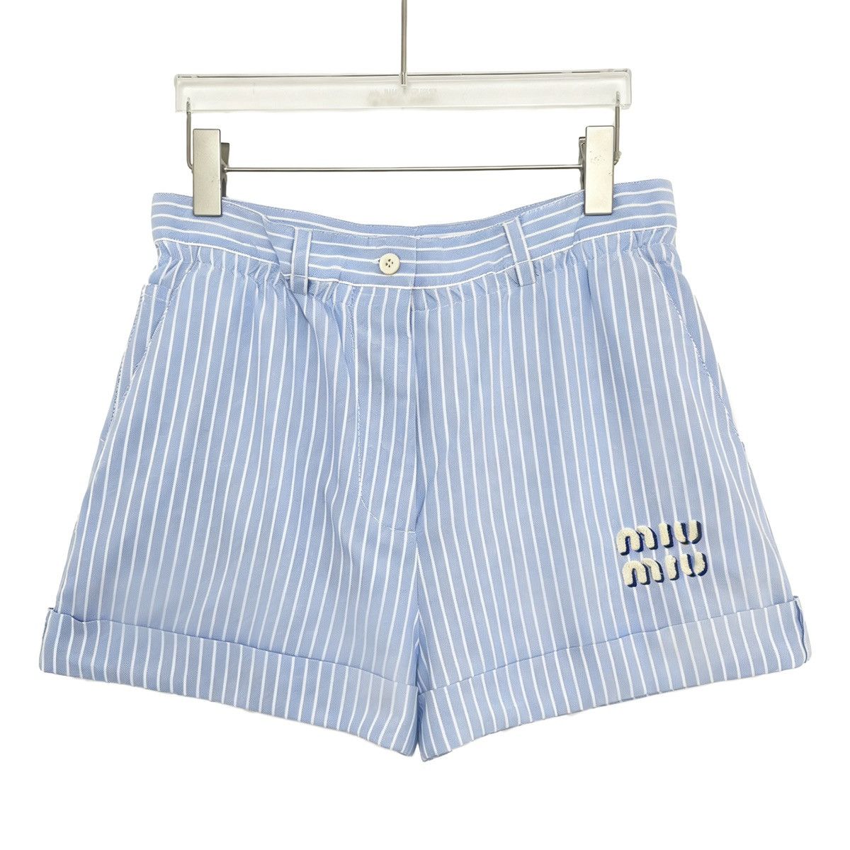 Miu Miu Miu Miu Striped Embroidered Logo Elastic Waist Shorts K26WX Size 28" / US 6 / IT 42 - 1 Thumbnail