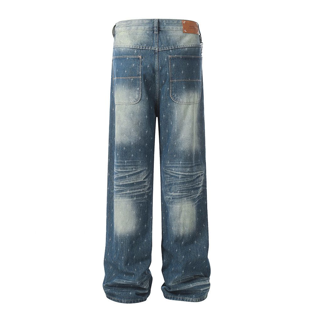 Japanese Brand × Jean Men's high street trend lightning distressed washed jeans Size US 34 / EU 50 - 3 Thumbnail
